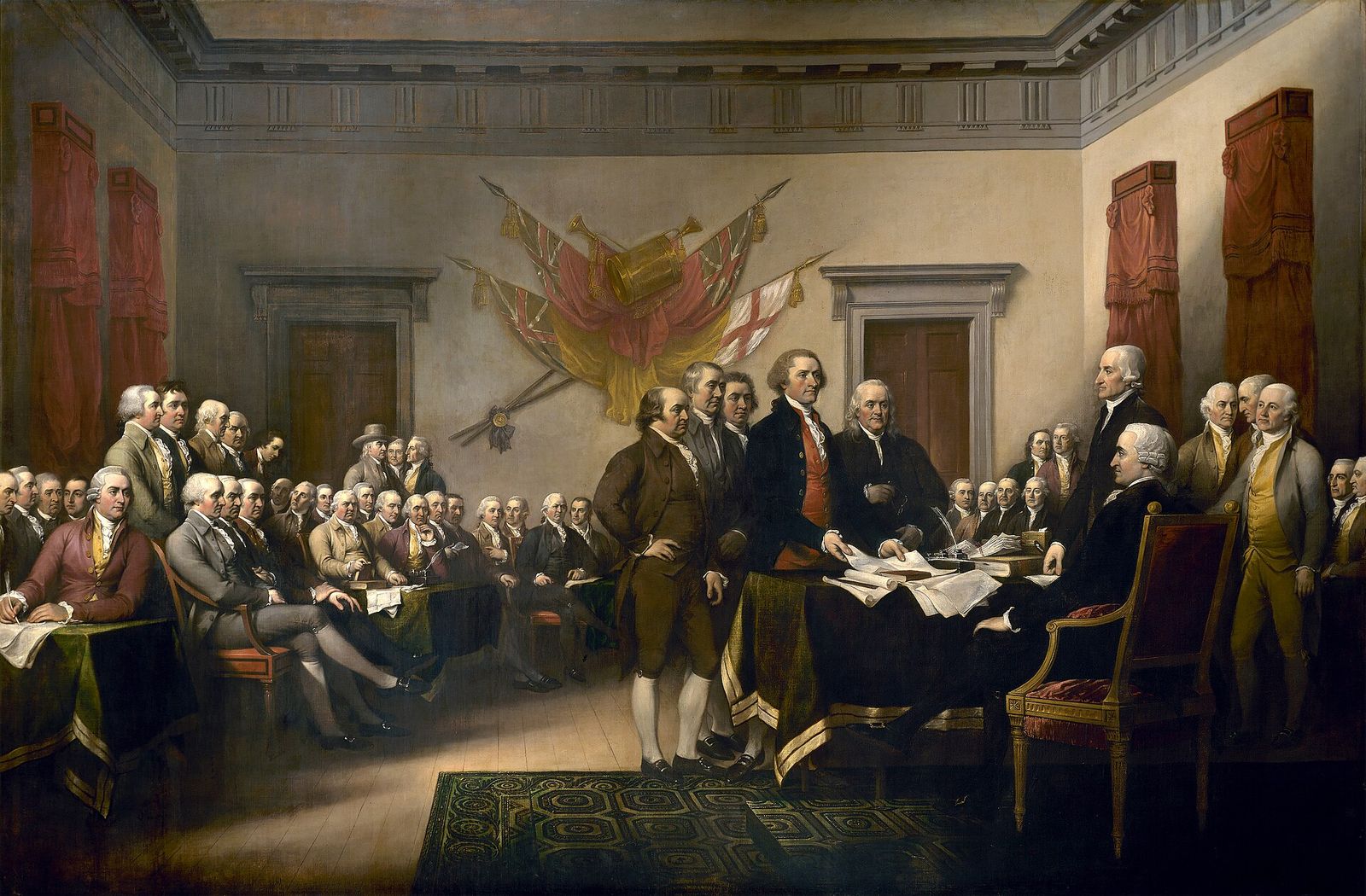 John Trumbull's painting of the drafting committee presenting the Declaration of Independence to the Continental Congress.